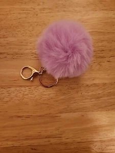 Faux fur Pom Pom Bag Charm Car Keychain Key Ring Small 3" Lavender - Picture 1 of 1
