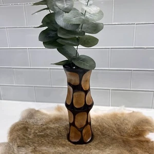 Mango Wood Carved Decorative Vase 8x3” Brown Glossy Finish Signed by Artisan - Bild 1 von 8