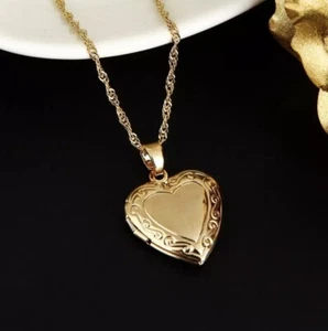 9ct Gold filled Womens Heart Locket Pendant Necklace Chain FREE Gift Box - Picture 1 of 15