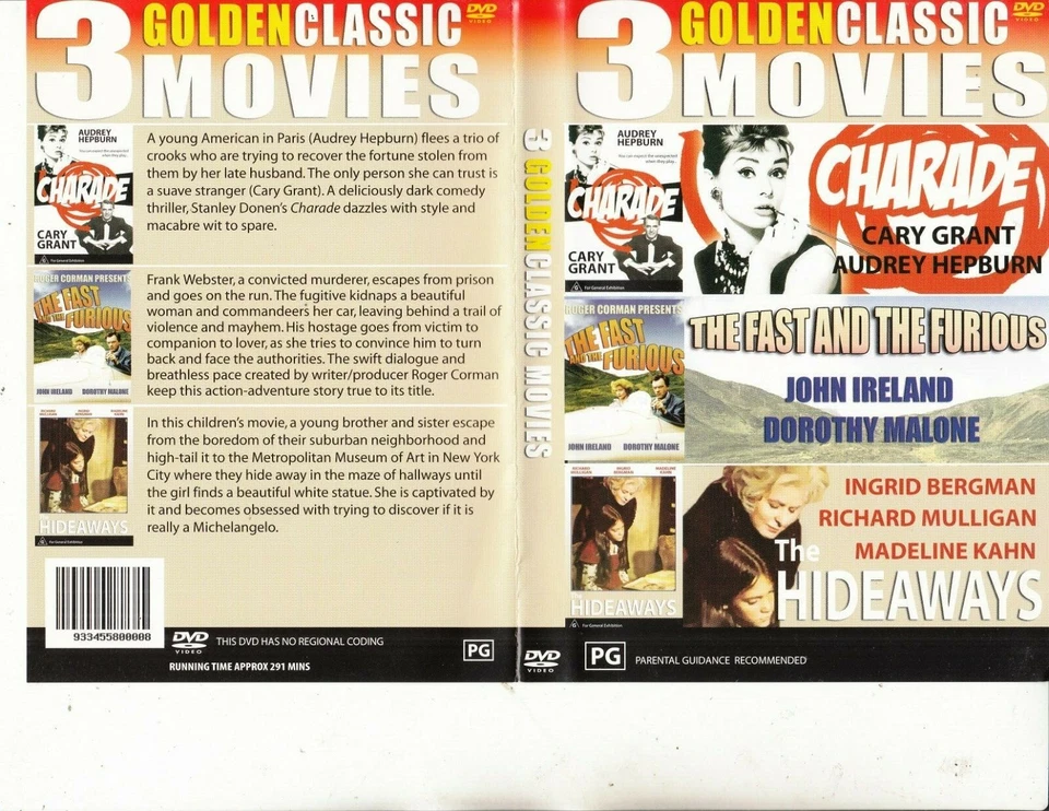 Charade-1963-The Fast And The Furious-1955-The Hideaways-1973-Movie SDF-DVD - Image 1 of 1