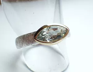 SCHMUCK-STCK RING Aquamarin Aqua 925 Silber 17 54 NEU FACETTEN vergoldet Navette - Picture 1 of 4