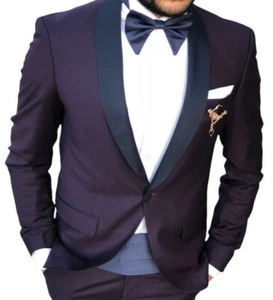 Diseñador Traje de Fiesta de Fumar Púrpura Azul Cuello Traje - Imagen 1 de 4