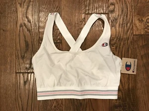 CHAMPION Cross Back Athletic White Crop Top Sports BRA Womens Size MEDIUM NEW - Picture 1 of 3