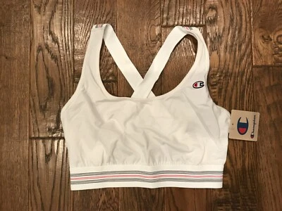 CHAMPION Cross Back Athletic White Crop Top Sports BRA Womens Size MEDIUM NEW - Image 1 of 3