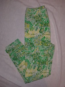 Lilly Pulitzer The Bach Pants Girls Green Yellow Tiger Print High Rise Casual L - Picture 1 of 10