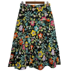 J.Crew Tawna Butterfly A-Line Skirt 4 Tall Black Floral Cotton Cottage Lined - Picture 1 of 9
