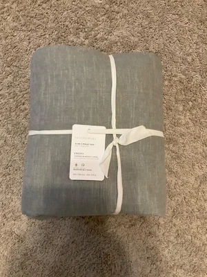 Pottery Barn Emery Linen Blackout Curtain One Individual 100 X 108 Mineral Blue - Image 1 of 4