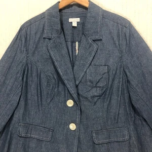 Charter Club Woman Blazer Jacket Blue White Stitching Pockets 20W Plus Size - Picture 1 of 8