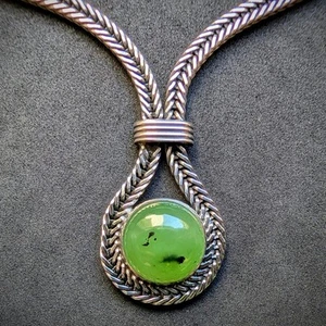 Gustav Hauber Collier 835 Silber Jade Jadeit Midcentury alt c. 1960s S - Bild 1 von 9