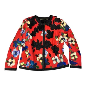 Chaqueta de Cuero Cordero ESCADA 38 Coral Bordado Estampado de Flores Cierre de Botones Dorado - Imagen 1 de 23