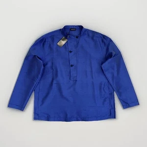 Emporio Armani Herren Hemd Seidenmix Blau Gr. 50 Medium Popover Kaftan Formal LS - Bild 1 von 8