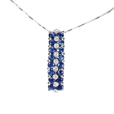 925 Sterling Silver Necklace Round Sapphire Kanchanaburi Gemstone Jewelry 1 - Image 1 of 4