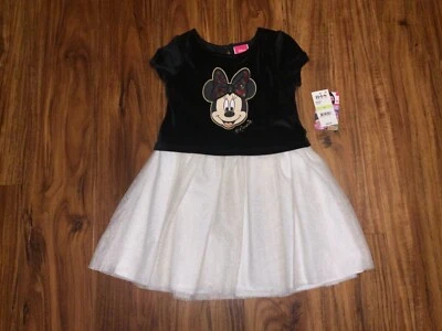 Disney Girls Minnie Mouse Black Velour Top Cream/Gold Tutu Winter Dress Sz 4 - Image 1 of 4
