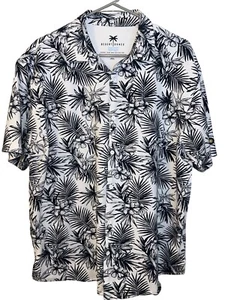 Camisa Hawaiana Desert Dunes - XL - Blanco y Negro Tropical Estampado Palma Abotonada - Imagen 1 de 8