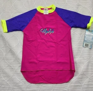 alpha 100+ SPF swimwear swim shirt rashguard australian made pink purple size 12 - Picture 1 of 4
