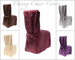 DAMASK DINING CHAIR COVERS WITH PLEATS 5 COLOURS LIVING ROOM DINING CHAIR RJ03 - Picture 1 of 7