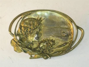ART NOUVEAU Lady Brass / Bronze TRAY DISH Pearls Star Fish Cat Tale & Sea Shell - Picture 1 of 1