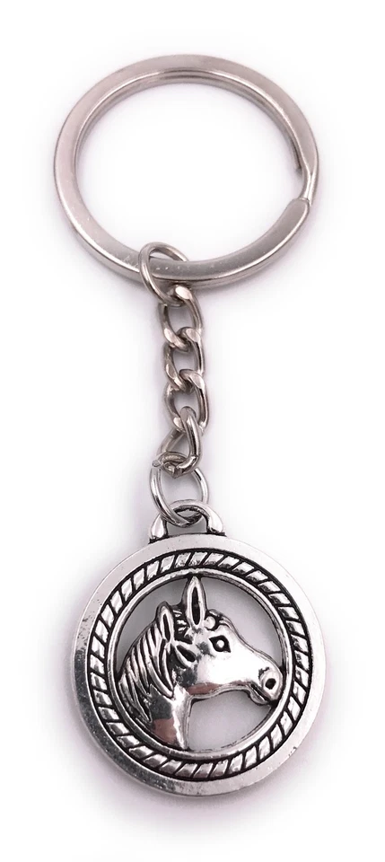 Cavallo Testa IN Cerchio Portachiavi Ciondolo Argento IN Metallo - Immagine 1 di 1