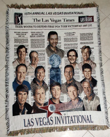 Vintage 1997 Las Vegas Golf Invitational Tiger Woods Throw Afghan Blanket 50x68" Cover