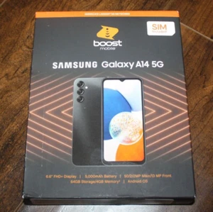 Nuevo Smartphone Negro Boost Mobile Samsung A14 5G 64GB 6.6" FHD+ Pantalla Prepago - Imagen 1 de 4