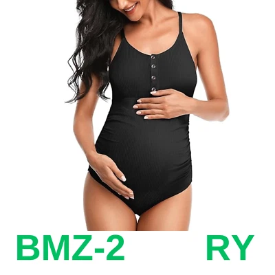 Summer Mae Maternity Swimsuit One Piece Suit Button Neck Cross, BLack, 3XL - Image 1 of 4