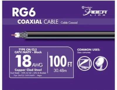 Southwire 100 ft. 18 RG6 Dual Shield CU CATV CM/CL2 Coaxial Cable in Black - Image 1 of 4