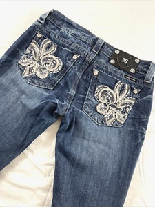 Miss Me Womens Sz 28 Boot Cut Jeans Fleur De Lis JP5748BV Distressed Med Wash - Picture 1 of 11