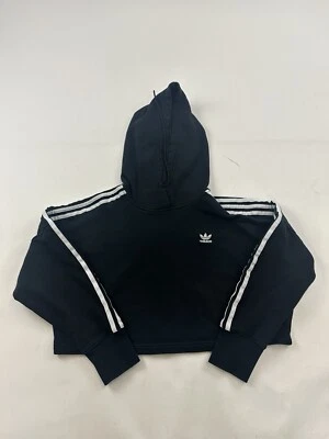 Adidas Hoodie Sweatshirt Womens XS Black Cropped Fleece Pullover Ladies - Image 1 of 4
