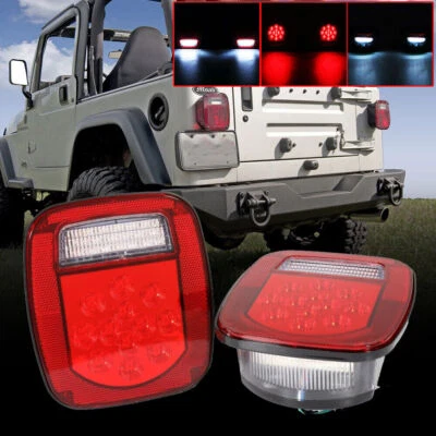 39LED Red & White Tail Lights Brake Reverse License Plate for Jeep Wrangler YJ - Image 1 of 4