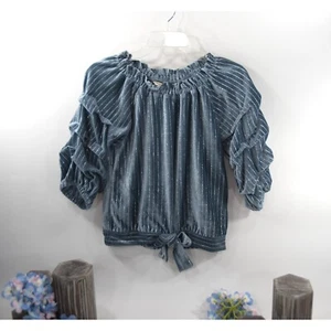 Top Habitual Acero Azul Plata Terciopelo Triturado Tejido Reunido 14 Nuevo Con Etiquetas - Imagen 1 de 5