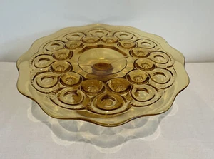 Vintage LE Smith Amber Moon & Stars Footed Cake Plate Scalloped Edge 10.5 inches - Picture 1 of 5