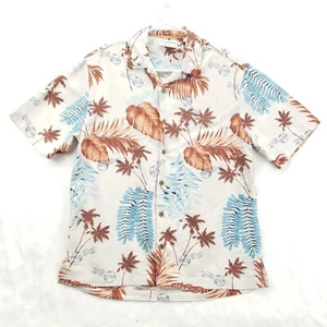 Caribbean Shirt Mens Medium White Pure Silk Hawaiian Aloha Camp Button-Up - Picture 1 of 11