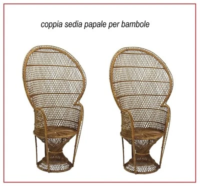 set copia 2 trono casa bambole doll in vimini papale sedia sediolina espositore - Immagine 1 di 3