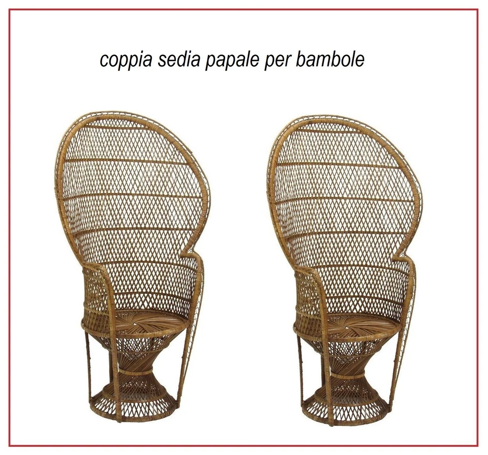 set copia 2 trono casa bambole doll in vimini papale sedia sediolina espositore - Immagine 1 di 3