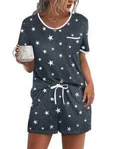 Ekouaer Pajama Set for Women 2 Piece Lounge Set Short Sleeve Tops and Shorts ... - Picture 1 of 6