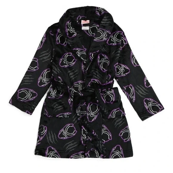 MARVEL AVENGERS BLACK*PURPLE & WHITE PLUSH ROBE WITH POCKETS & BELT-SIZE 4-NEW