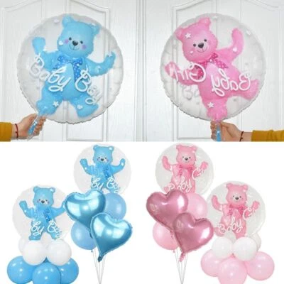 24inch Bubble Bear Balloons - Blue Pink Toy Balls Christening Baptism Decoration - Image 1 of 4