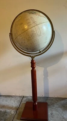 Globo terráqueo vintage Crams Imperial World, independiente de madera, giratorio completo 34"H Foto 1 de 4