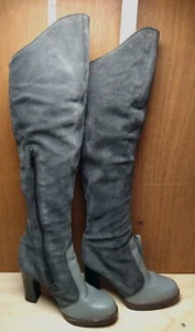 Vintage Italian QualiCraft Ladies Smoke Grey Suede Boots Leather Size 5.5-6 - Picture 1 of 16