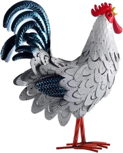 Metal Rooster Statue Chicken Sculpture Outdoor Patio Kitchen Lawn Art Decoration - Picture 1 of 7