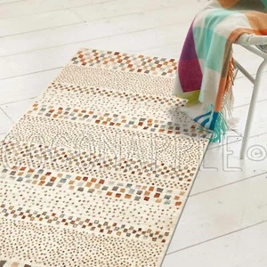 WYATT MOSAIC TILES BONE BEIGE TRIBAL FLOOR RUG RUNNER 80x400cm **FREE DELIVERY** - Picture 1 of 6
