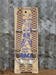 Tarjeta a Cuadros Vintage Años 50 Nuevo de Lote Antiguo Vaquero Soporte para Niño Clip en Tirantes Marrón Blanco - Imagen 1 de 12