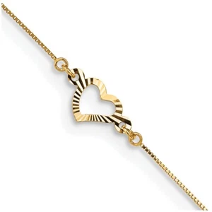 Real 14kt Yellow Gold Diamond-cut Heart 9in Plus 1in ext Anklet; 9 inch - Picture 1 of 6