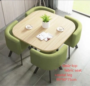 New space saver light brown wooden Dining Table & 4 green fabric Chairs Set - Picture 1 of 9