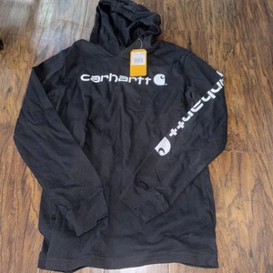 Carhartt Boys Black Classic Long Sleeve Hooded Graphic T Shirt, Youth M 10/12 - Picture 1 of 3