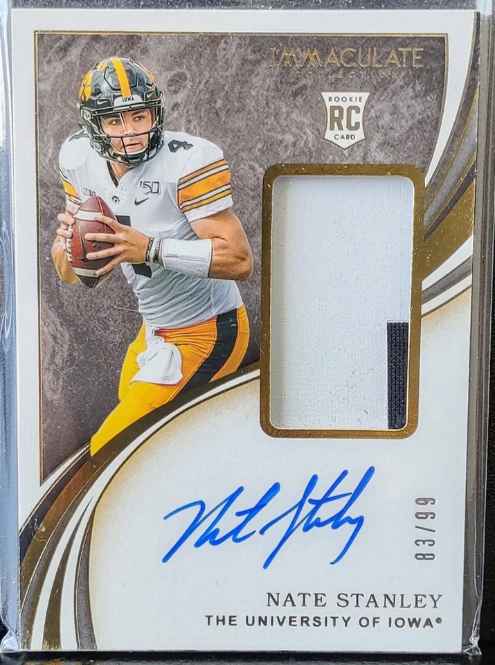 2020 Panini Immaculate Gold Nate Stanley RC Auto Patch #ed 83/99 #130 Iowa (jc) - Image 1 of 2