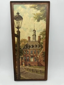 Vintage Colonial Building Artwork on Solid Wood – Signed Drummond - Picture 1 of 4