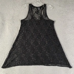 Vintage Floral Lace Tank Top Womens XL Black Flowy Y2K Fairy Witchy Whimsigoth - Picture 1 of 4