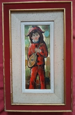 Superbe huile de 1960 par Nino Giuffrida '' Arlequin à la mandoline  " - Photo 1/4
