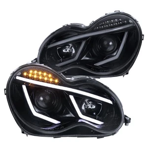 For Mercedes Benz W203 C Class Replacement Glossy Black LED DRL Projector Headli - Picture 1 of 8